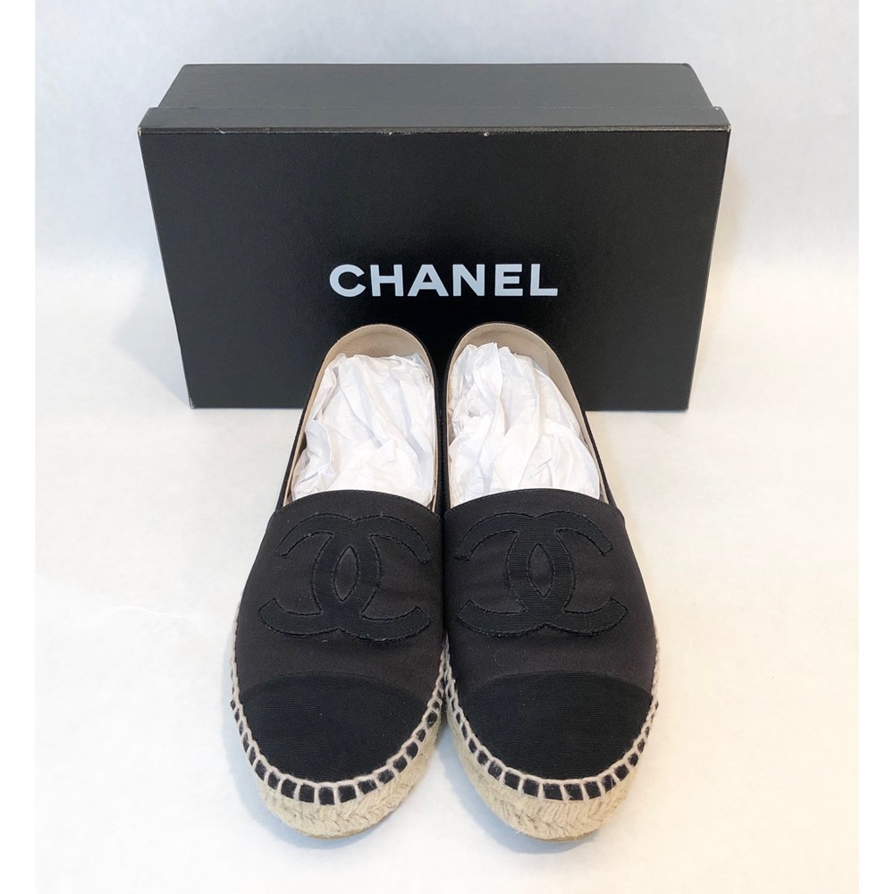 Chanel - Black on Black Satin Espadrilles 38